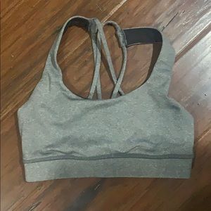 Gray sports bra cross back